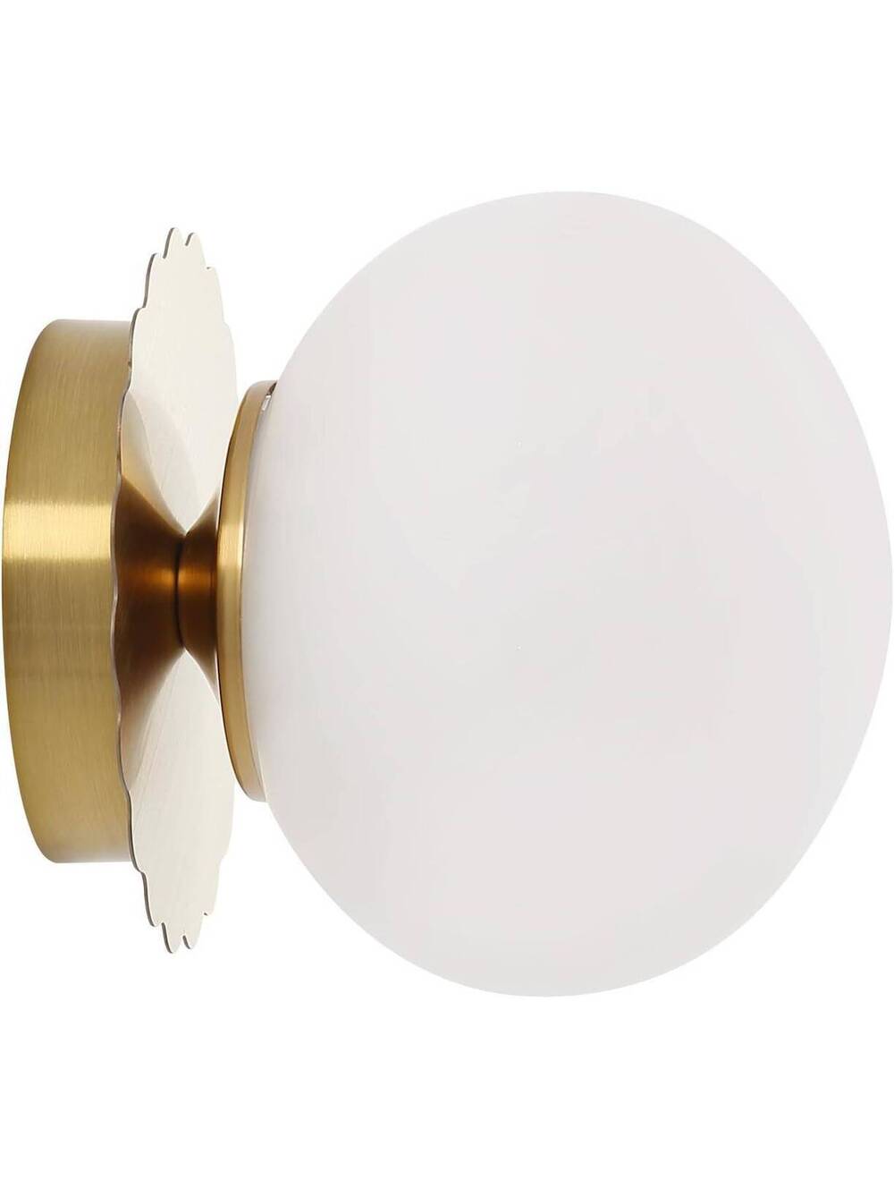 Modern Globe Wall Sconce with White Glass Shade and Gold Finish - Mid-Century 7"